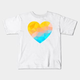 Yellow and Aqua Sunshine Geometric Abstract Heart Kids T-Shirt